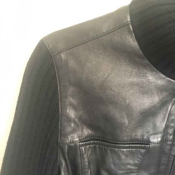 Elie Tahari : Leather and knitted black jacket - Picture 7 of 8